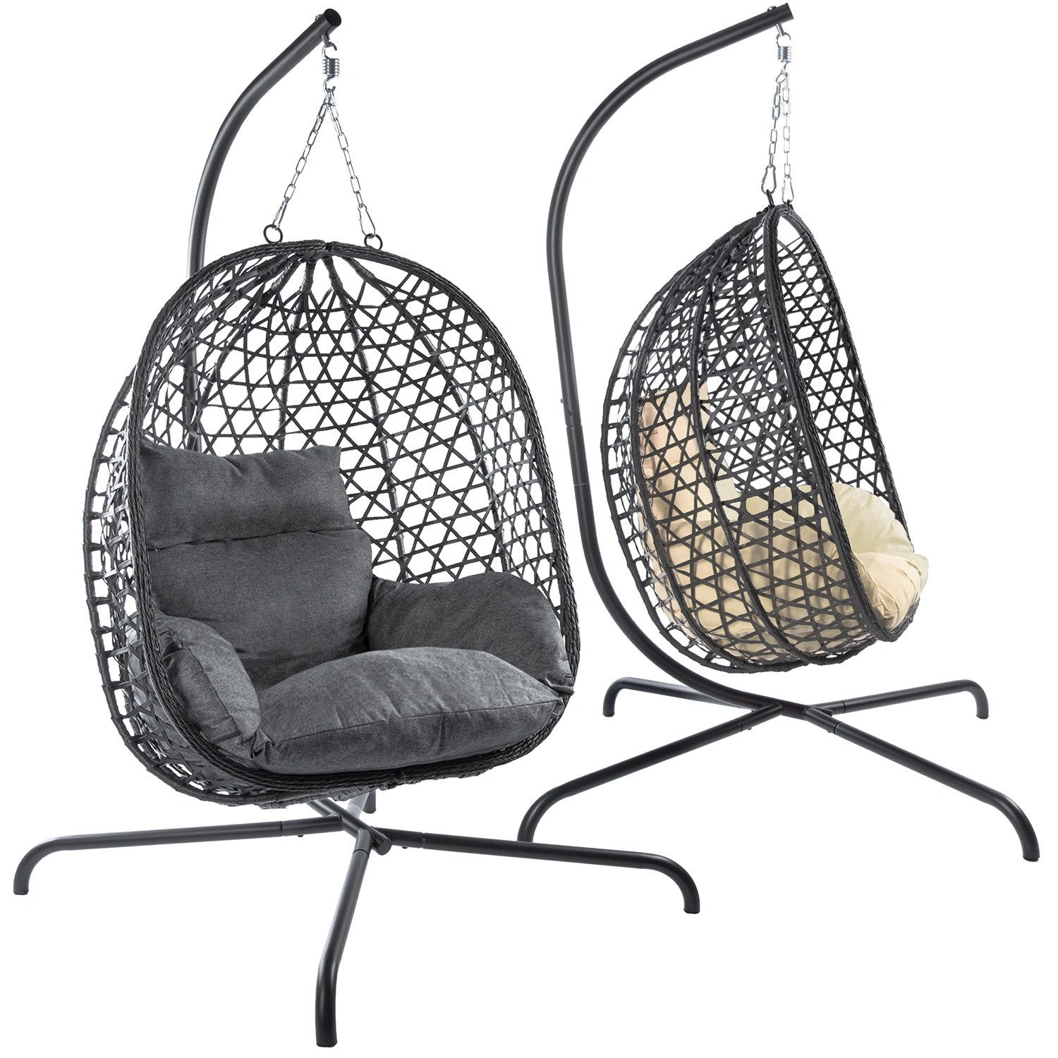 GOODS+GADGETS Polyrattan-Hängestuhl mit Gestell & Kissen – für Innen & Aussen