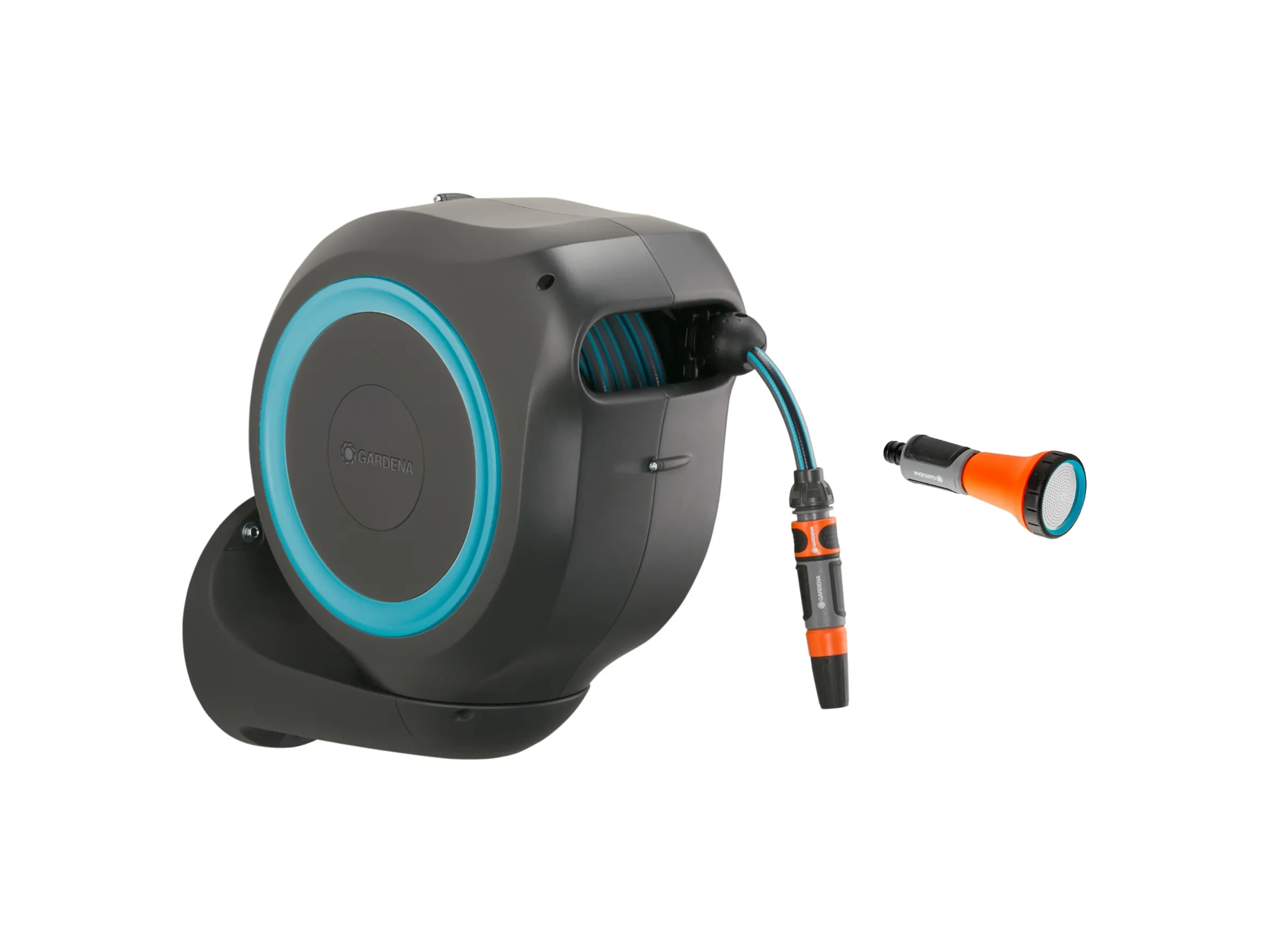 Gardena Wand-Schlauchbox RollUp M - Automatische Aufrollung, 20 m Schlauch, 180° schwenkbar