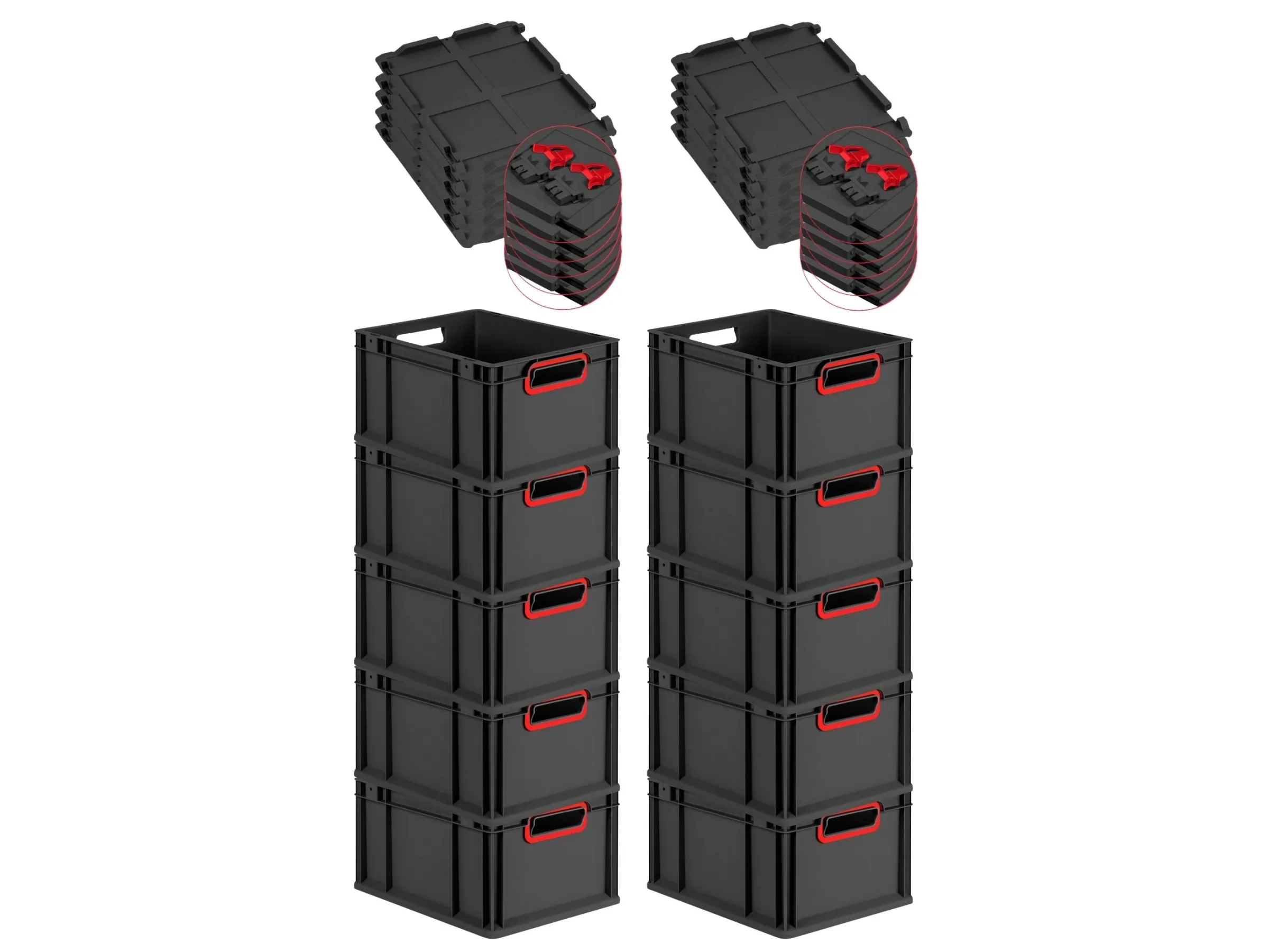 PROREGAL Eurobox Nextgen Color – 20 L, Schwarz mit roten Griffen, 22 × 30 × 40 cm